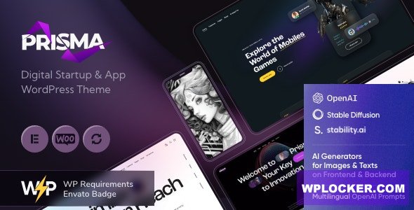 Prisma v1.0 – Digital Startup & App WordPress Theme + AI